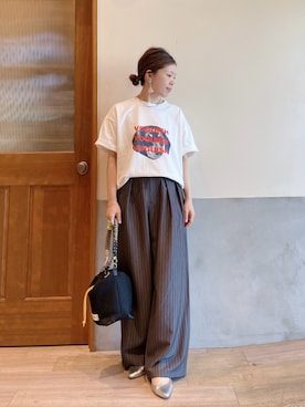 「CIAOPANIC TYPY（チャオパニックティピー）の【UNISEX】【プラスサイズあり】犬＆猫 アソートロゴプリントTee（Tシャツ/カットソー）」を使った、にわまりこさん（レディース・151cm）の春コーディネート