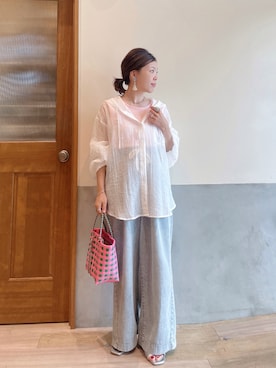 「アイテム（リング、グレー系）」を使った、にわまりこさん（レディース・151cm）の夏コーディネート