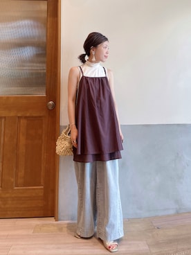 「アイテム（ピアス（両耳用）、ベージュ系）」を使った、にわまりこさん（レディース・151cm）の夏コーディネート