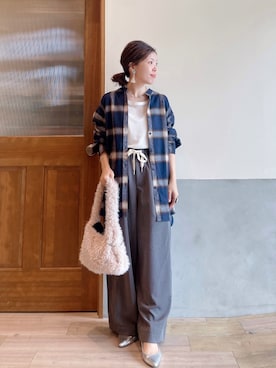 「チェックシャツ」｜にわまりこさん（レディース・151cm）の秋コーディネート