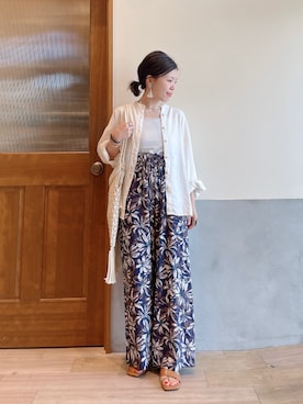 「アイテム（ピアス（両耳用）、ベージュ系）」を使った、にわまりこさん（レディース・151cm）の夏コーディネート