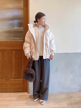 「アイテム（スラックス）」を使った、にわまりこさん（レディース・151cm）の冬コーディネート