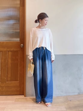 「CIAOPANIC TYPY（チャオパニックティピー）のアイテム（デニムパンツ）」を使った、にわまりこさん（レディース・151cm）の夏コーディネート