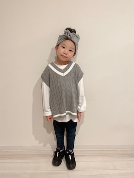 「CIAOPANIC TYPY（チャオパニックティピー）の【KIDS】ねじり太ターバン（その他小物）」を使った、にわまりこさん（キッズ・110cm）の秋コーディネート