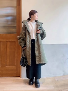 「アイテム（モッズコート）」を使った、にわまりこさん（レディース・151cm）の秋コーディネート