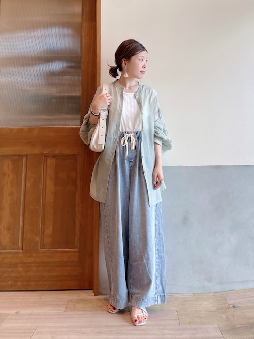【冷房対策/体型カバー】シアーバンドカラーシャツ