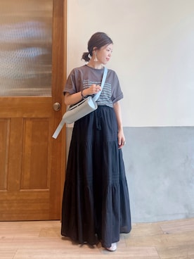 「アイテム（ピアス（両耳用）、ベージュ系）」を使った、にわまりこさん（レディース・151cm）の夏コーディネート