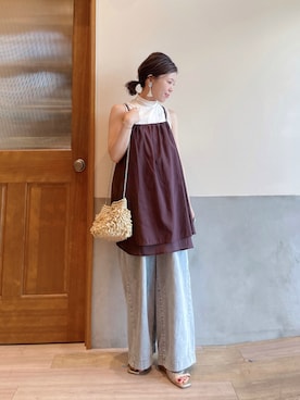 「アイテム（サンダル、ゴールド系）」を使った、にわまりこさん（レディース・151cm）の秋コーディネート