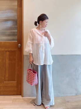 「アイテム（ピアス（両耳用）、ベージュ系）」を使った、にわまりこさん（レディース・151cm）の夏コーディネート