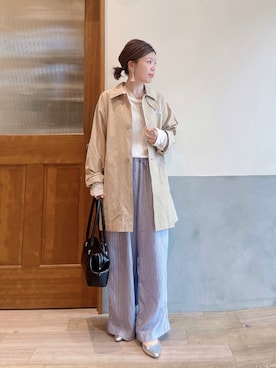 「アイテム（ステンカラーコート）」を使った、にわまりこさん（レディース・151cm）の夏コーディネート