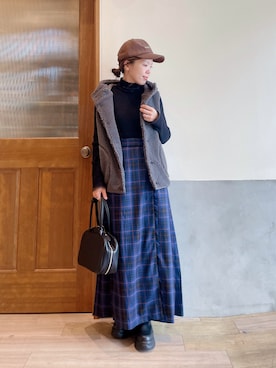 「アイテム（ボストンバッグ）」を使った、にわまりこさん（レディース・151cm）の秋コーディネート