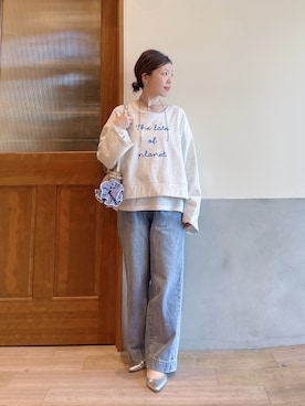 「CIAOPANIC TYPY（チャオパニックティピー）のふんわりタッチアソートワイドスリーブTee（Tシャツ/カットソー、ホワイト系）」を使った、にわまりこさん（レディース・151cm）の春コーディネート