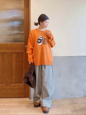 「ヒッコリーパンツ」｜にわまりこさん（レディース・151cm）の冬コーディネート