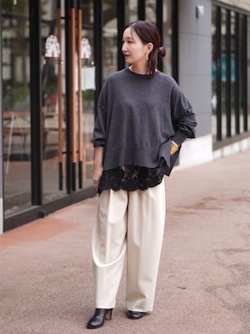 「アイテム（バングル/リストバンド）」を使った、K.SHIBUYAさん（レディース・154cm）の秋コーディネート