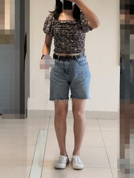 「淘宝のアイテム（Tシャツ/カットソー、パープル系）」を使った、azou1900さん（レディース・170cm）の夏コーディネート