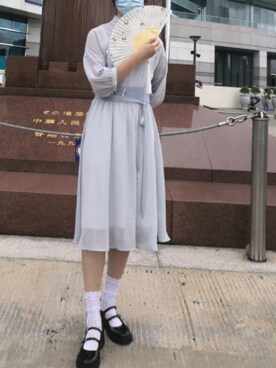 「热风のアイテム（バレエシューズ、ブラック系）」を使った、azou1900さん（レディース・170cm）の夏コーディネート