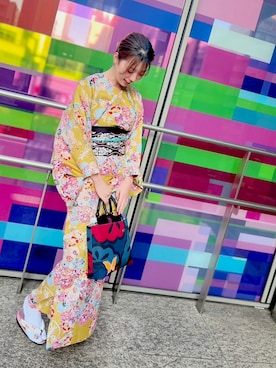 「アイテム（着物、イエロー系）」を使った、sutoさん（レディース・169cm）の春コーディネート