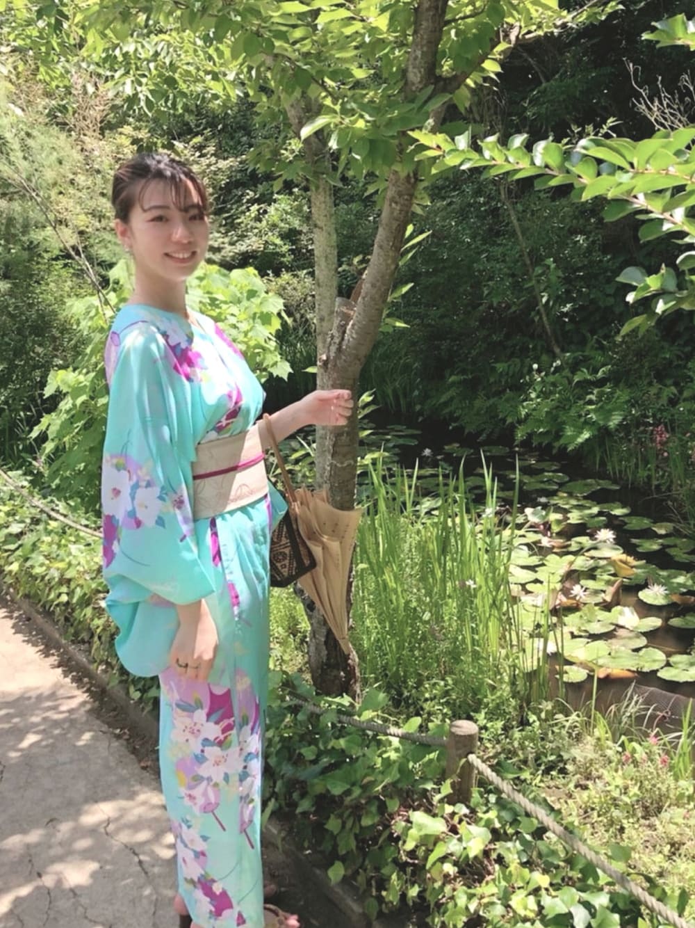 「仕立屋甚五郎、浴衣、夏の和物語、夏、着回しコーデ、和柄、ゆかた、帯、帯締め、浴衣女子」｜「仕立屋甚五郎のアイテム（浴衣、グリーン系）」を使った、sutoさん（レディース・169cm）の夏コーディネートの1枚目の写真