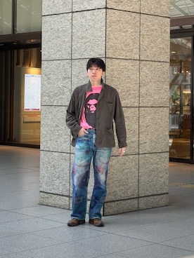 「アイテム（カバーオール）」を使った、大久保　陸人さん（メンズ・181cm）の夏コーディネート