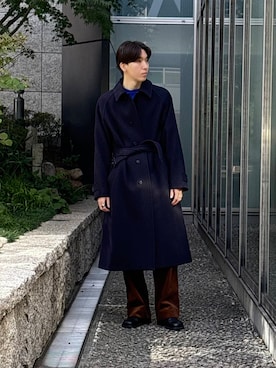「アイテム（ステンカラーコート）」を使った、大久保　陸人さん（メンズ・181cm）の秋コーディネート