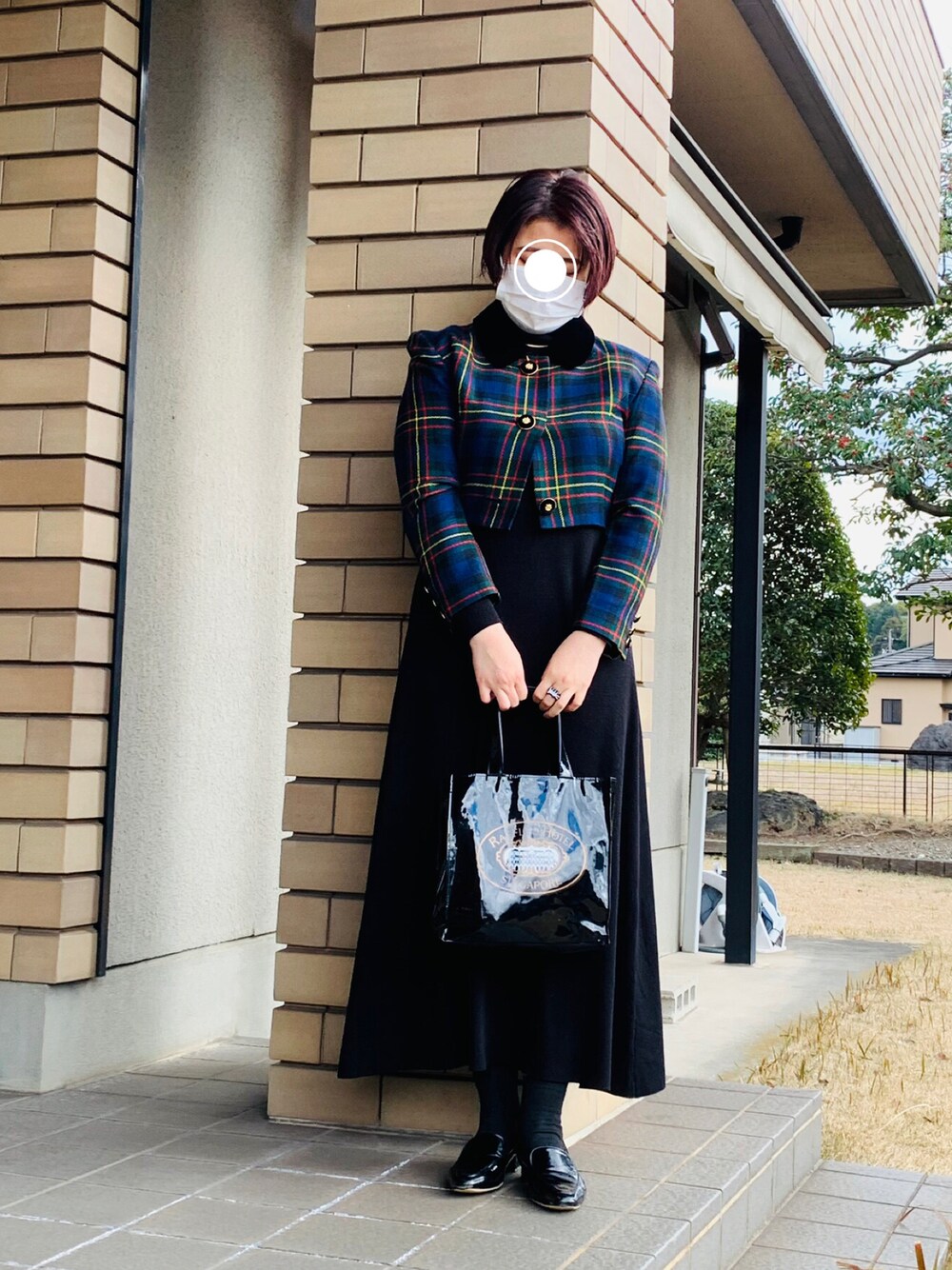 「着回しコーデ、ショート丈トップス、チェック、古着、古着MIX、ロングスカート」｜「古着のアイテム（ジャケット/アウター、その他）」を使った、🌜うししの🌛さん（レディース・157cm）の春コーディネートの1枚目の写真