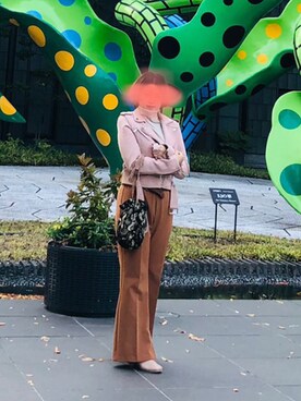 「カラー×コーデ」｜「アイテム（ライダースジャケット）」を使った、🌜うししの🌛さん（レディース・157cm）の春コーディネート