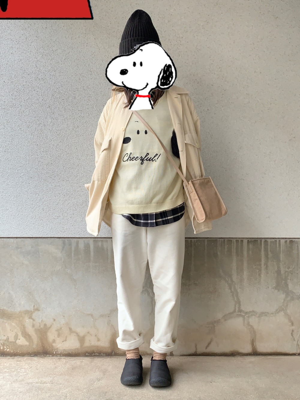 「Oriens JOURNAL STANDARDのコーデュロイ シェフパンツ（その他パンツ、ホワイト系）」を使った、ユイさん（レディース・155cm）の秋コーディネートの1枚目の写真