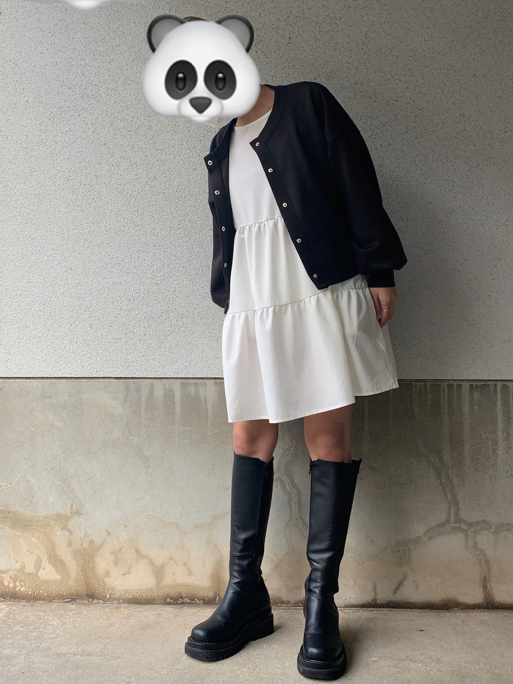 「OLIVE des OLIVEのアイテム（ジャケット/アウター、ブラック系）」を使った、ユイさん（レディース・155cm）の春コーディネートの1枚目の写真