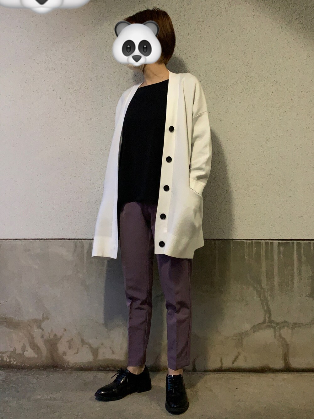 「UNIQLOのアイテム（スラックス、パープル系）」を使った、ユイさん（レディース・155cm）の春コーディネートの1枚目の写真