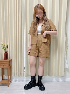 「秋先取りコーデ」｜「アイテム（セットアップ）」を使った、harunaさん（レディース・153cm）の夏コーディネート