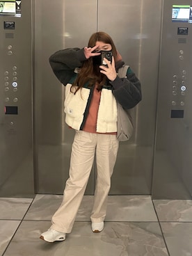 「GAP（ギャップ）のアイテム（ノーカラージャケット）」を使った、素さん（レディース・163cm）の冬コーディネート
