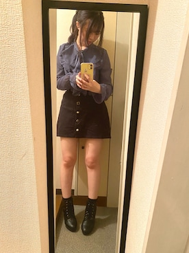 「Girly Doll（ガーリードール）のアイテム（シャツ/ブラウス、グレー系）」を使った、なるみさん（レディース・157cm）の夏コーディネート