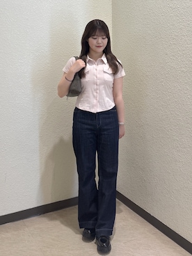 「FREE'S MART（フリーズマート）の◆コンパクトシャツカットソー（Tシャツ/カットソー、ピンク系）」を使った、ゆいはさん（レディース・158cm）の夏コーディネート