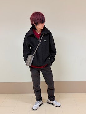 「アイテム（ポロシャツ、レッド系）」を使った、Suzukiさん（メンズ・175cm）の秋コーディネート