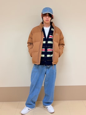 「アイテム（帽子、ブルー系）」を使った、Suzukiさん（メンズ・175cm）の冬コーディネート