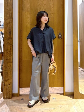 「GLOBAL WORK（グローバルワーク）のスッキリイージーパンツ/629832（その他パンツ、グレー系）」を使った、515yoshiさん（レディース・149cm）の夏コーディネート