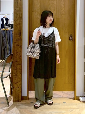 「GLOBAL WORK（グローバルワーク）のリッチクリーンプリントT半袖/636780（Tシャツ/カットソー、ホワイト系）」を使った、515yoshiさん（レディース・149cm）の夏コーディネート