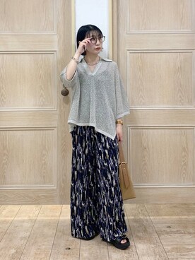 「GLOBAL WORK（グローバルワーク）のメッシュラメポロニット半袖/587686（ニット/セーター）」を使った、515yoshiさん（レディース・149cm）の夏コーディネート