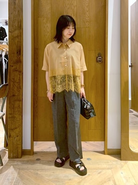 「GLOBAL WORK（グローバルワーク）のスッキリイージーパンツ/629832（その他パンツ、グレー系）」を使った、515yoshiさん（レディース・149cm）の夏コーディネート