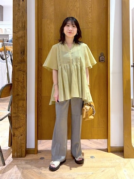 「GLOBAL WORK（グローバルワーク）のスッキリイージーパンツ/629832（その他パンツ、グレー系）」を使った、515yoshiさん（レディース・149cm）の夏コーディネート