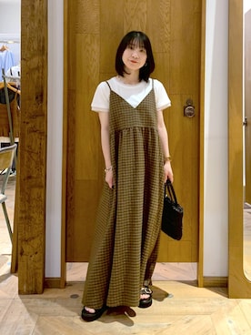 「GLOBAL WORK（グローバルワーク）のラメショルダー/651442（クラッチバッグ、ブラック系）」を使った、515yoshiさん（レディース・149cm）の夏コーディネート