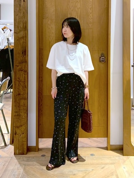 「GLOBAL WORK（グローバルワーク）のリッチクリーン透けにくいドルマンプルオーバー/636794（Tシャツ/カットソー、ホワイト系）」を使った、515yoshiさん（レディース・149cm）の夏コーディネート