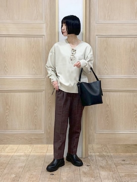 「GLOBAL WORK（グローバルワーク）のあったかウツクシルエットテーパードパンツ/575203（その他パンツ）」を使った、515yoshiさん（レディース・149cm）の秋コーディネート