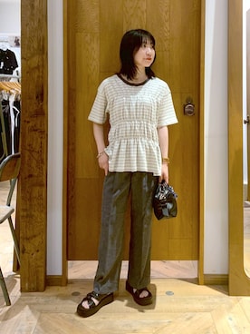 「GLOBAL WORK（グローバルワーク）のスッキリイージーパンツ/629832（その他パンツ、グレー系）」を使った、515yoshiさん（レディース・149cm）の夏コーディネート