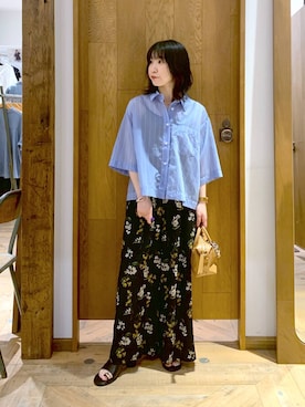 「GLOBAL WORK（グローバルワーク）のさらさらリラックスイージーパンツ/636563（その他パンツ、ブルー系）」を使った、515yoshiさん（レディース・149cm）の夏コーディネート