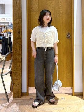 「GLOBAL WORK（グローバルワーク）の2WAYリボンビスチェ/1046540（その他トップス、ホワイト系）」を使った、515yoshiさん（レディース・149cm）の夏コーディネート