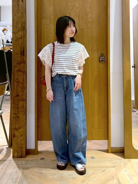 「GLOBAL WORK（グローバルワーク）のスペ軽お財布ショルダー2/580785（ショルダーバッグ、レッド系）」を使った、515yoshiさん（レディース・149cm）の夏コーディネート