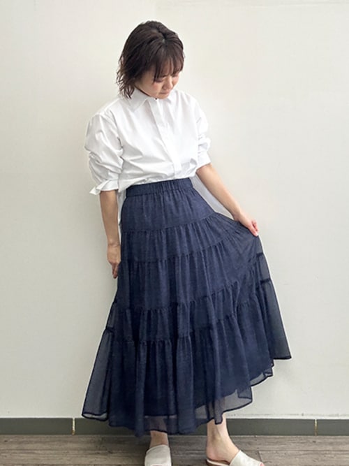 【セットアップ対応・洗える】シフォンデニムプリントスカート