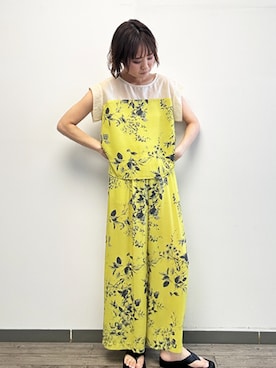 「R-ISM（リズム）の【セットアップ対応・洗える】ボタニカルプリントブラウス（シャツ/ブラウス、イエロー系）」を使った、rismstaffさん（レディース・167cm）の春コーディネート