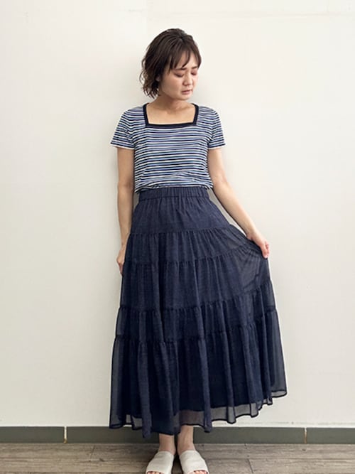 【セットアップ対応・洗える】シフォンデニムプリントスカート